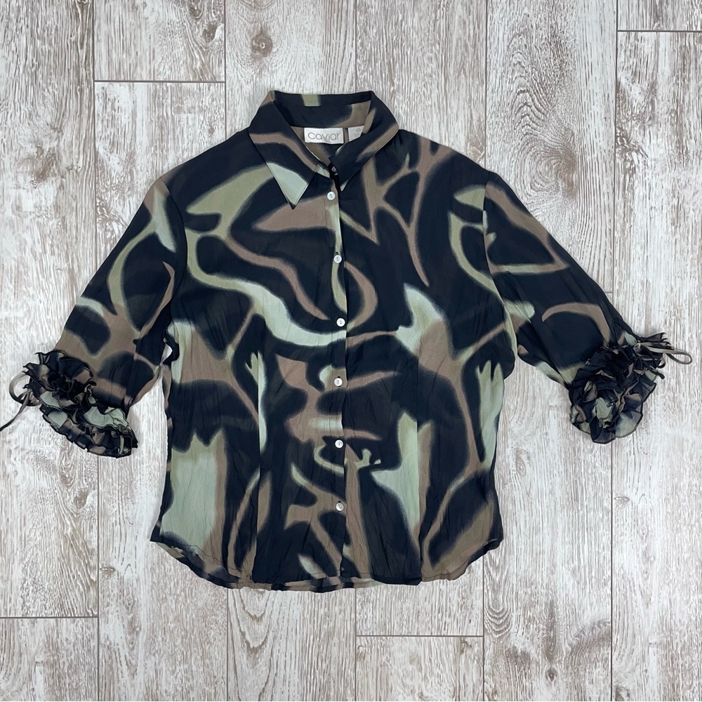 CAVIAR Button down blouse abstract print groovy swirl 90s